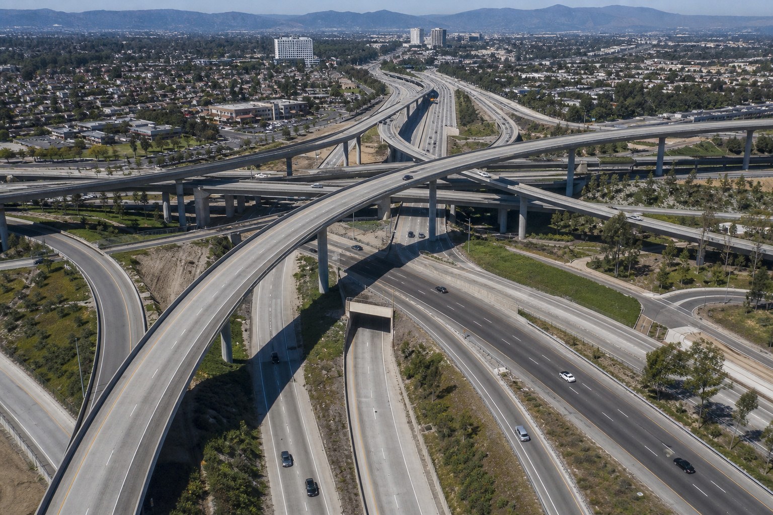 Interstate 5 and State Route 55 freeway flyover interchange