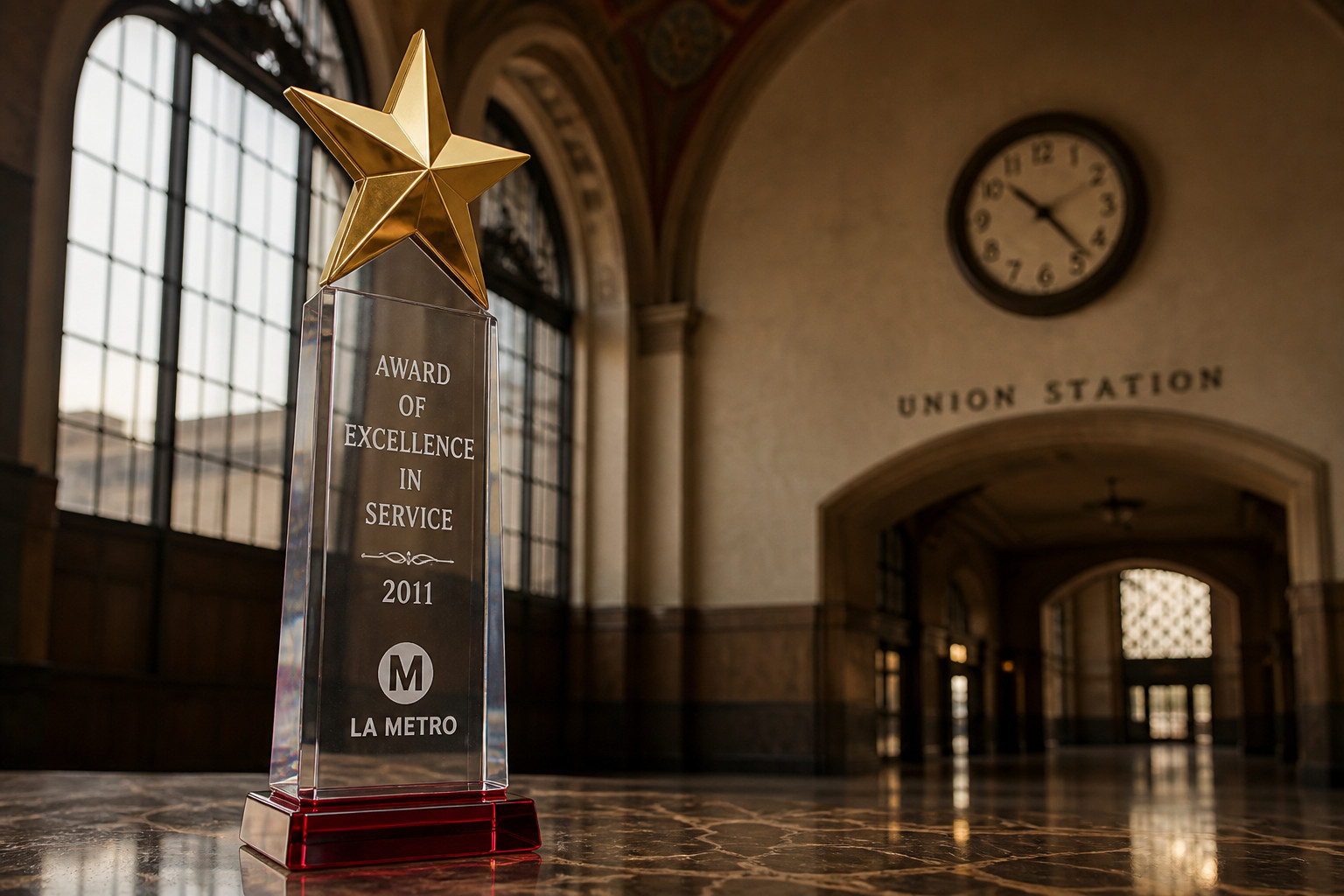 2011 LA Metro Award of Excellence in Service star acrylic trophy