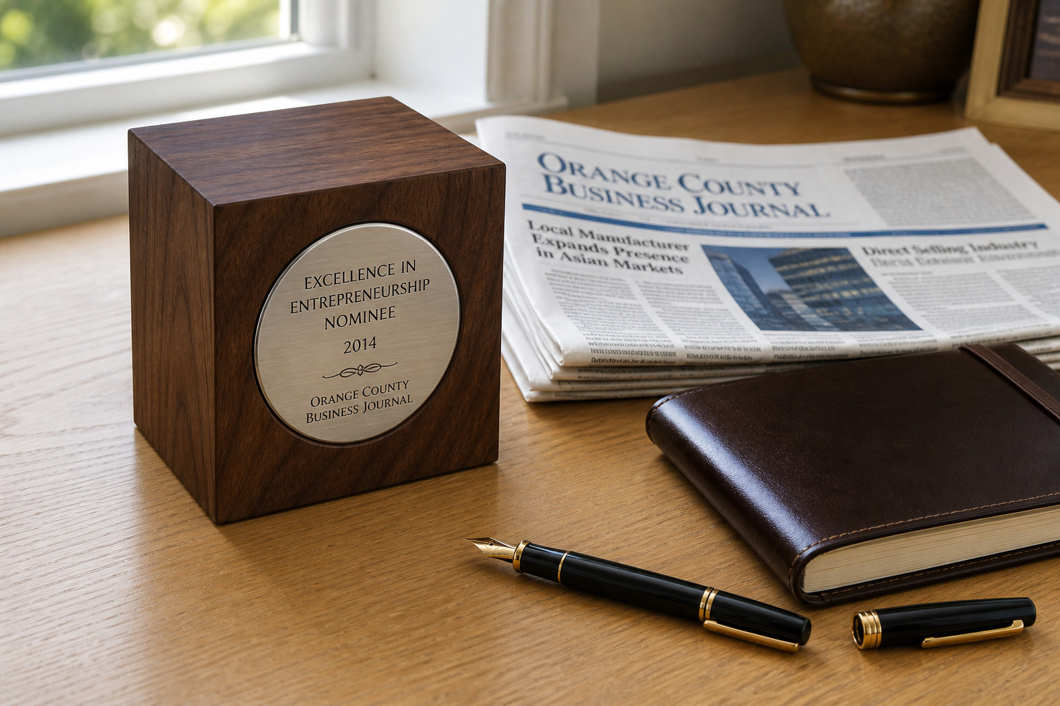 2014 Orange County Business Journal Excellence in Entrepreneurship wooden award