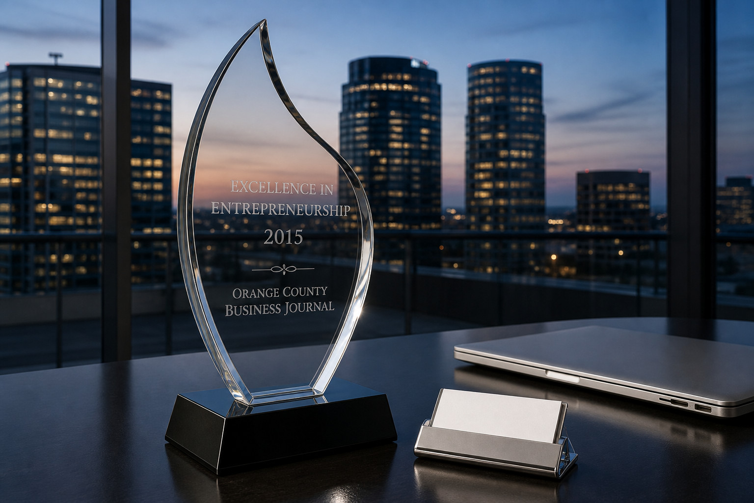 2015 Orange County Business Journal Excellence in Entrepreneurship glass award
